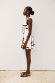 Cream Marbled Mocha Floral V Neck Mini Alfresco Dress