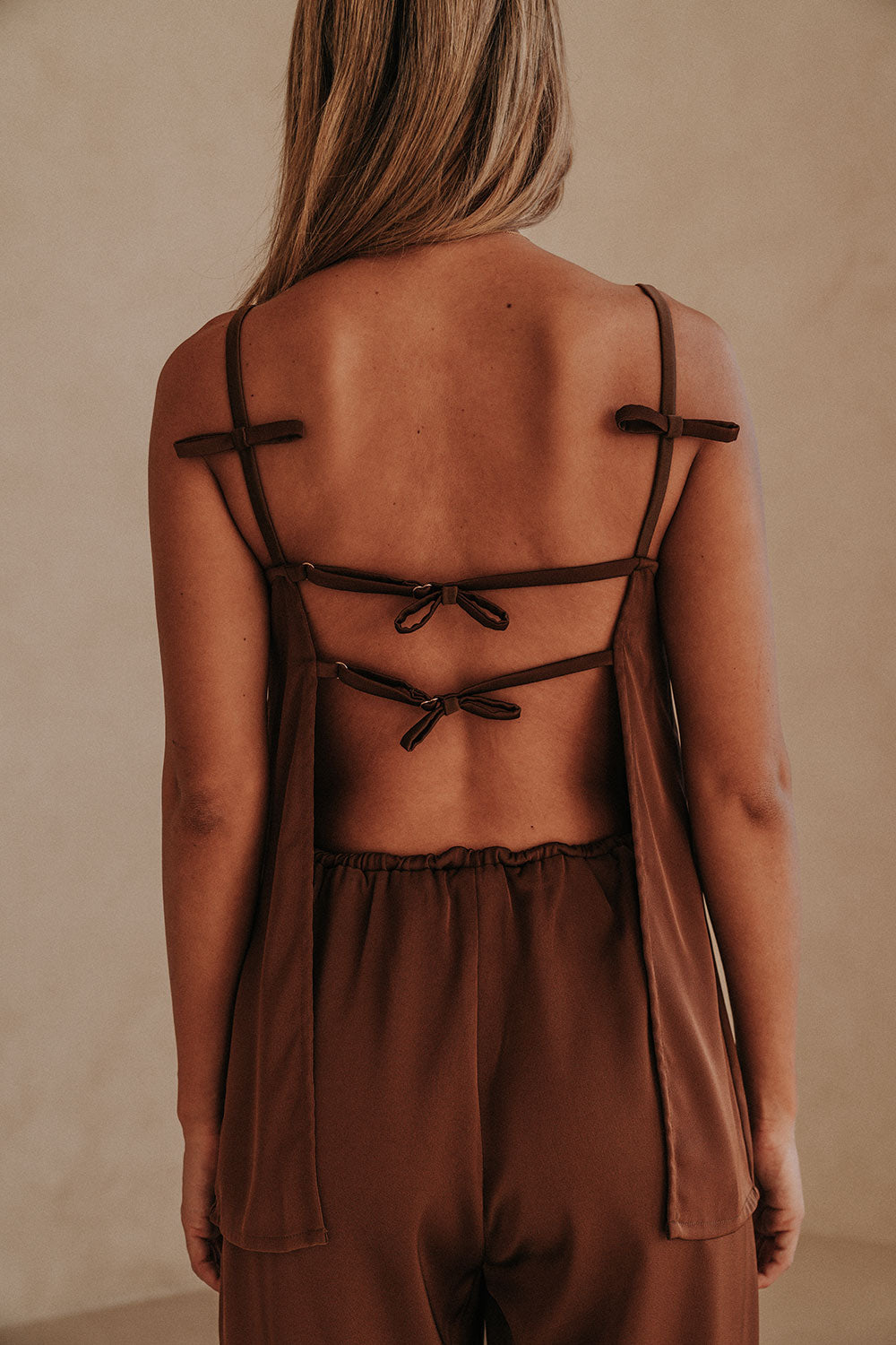 Chocolate Brown Thin Strap Backless Kinsley Jumpsuit