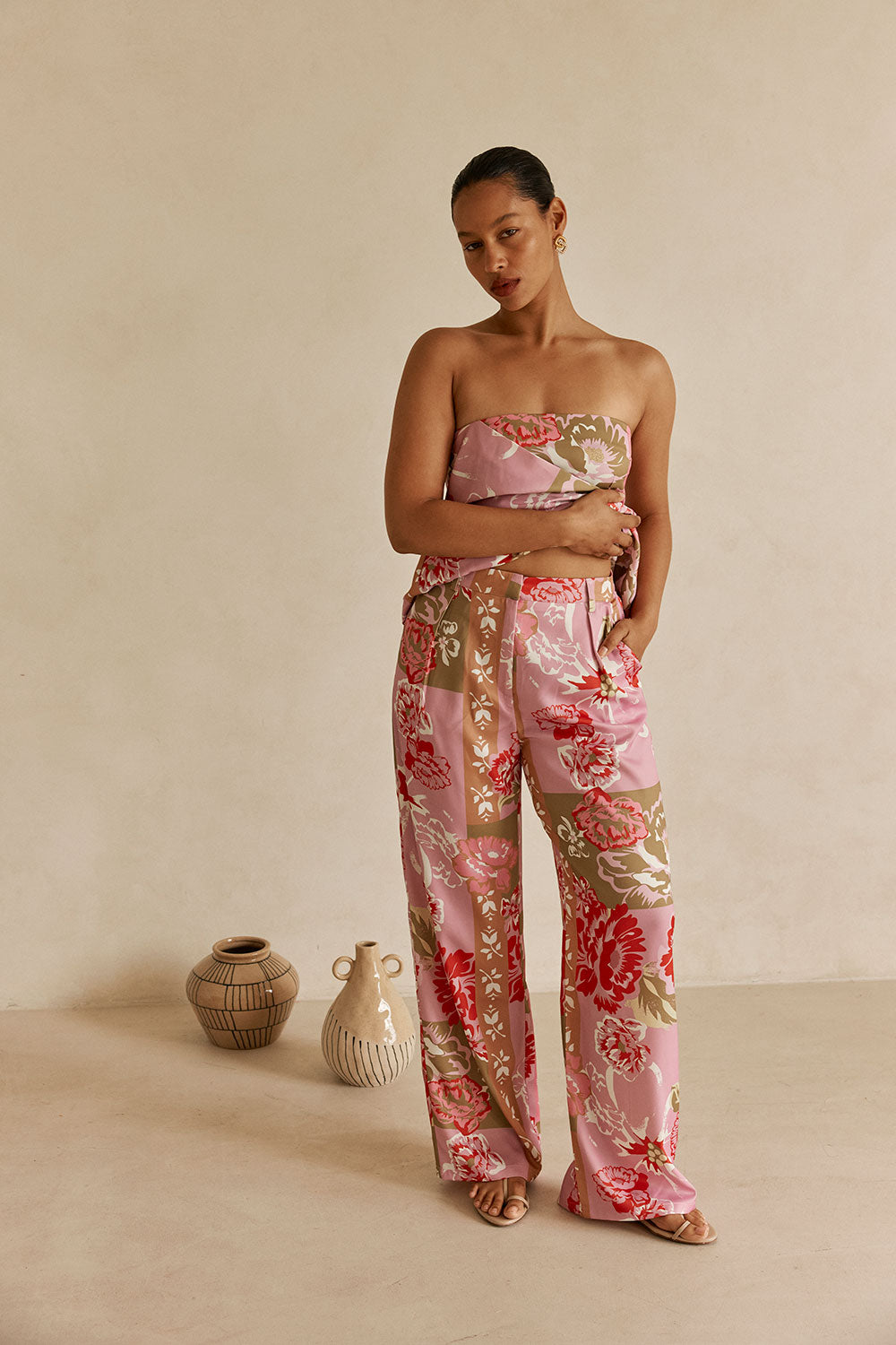 Pink Botanic Patch Floral Print Pocket Marleigh Pants