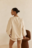 Beige Puff Sleeve Front Tie Paloma Top