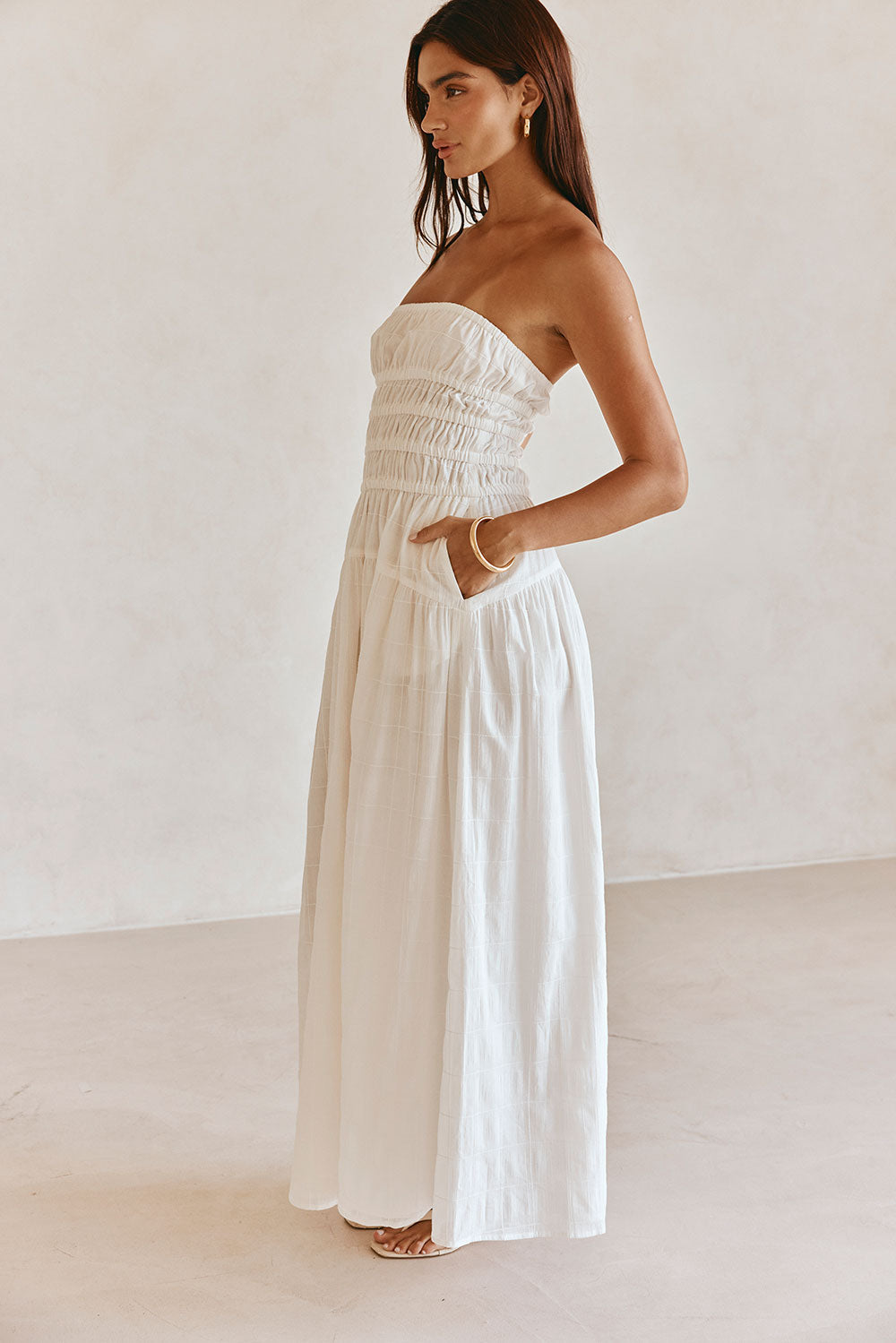 Bridal White Strapless Panel Maxi Delta Dress