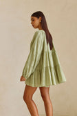 East Button Flounce Mini Dress - Green