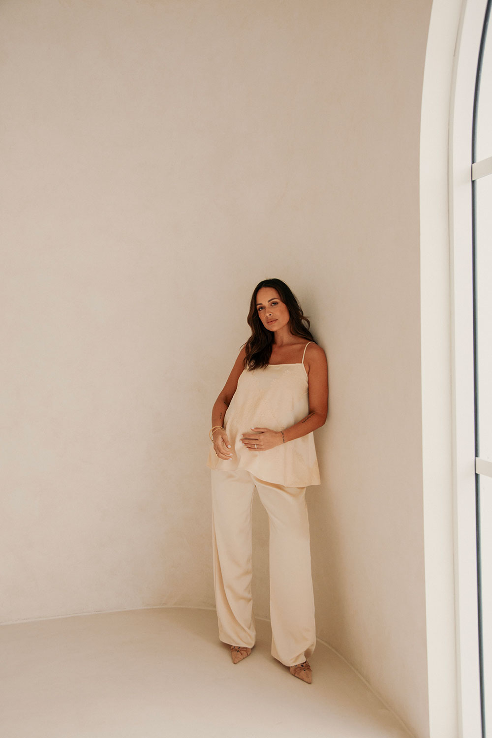 Kehlani Silk Elasticated Tie Pants - Cream