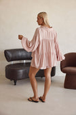 Blush Pink Long Sleeve Button Up Panel Huxley Top