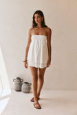 White Strapless Layered Ruched Rocio Dress