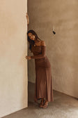 Chocolate Brown Asymmetric Draw Tie Maxi Callista Dress