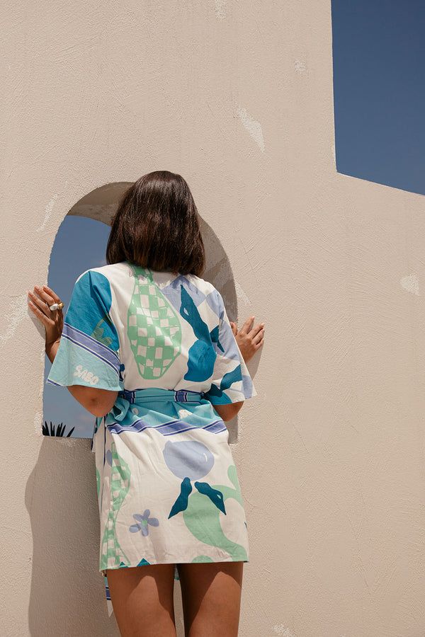 Blue Short Sleeve Mini Scarlett Wrap Dress