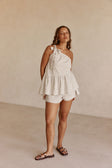 Beige Gingham Elastic Drawstring Charlie Shorts
