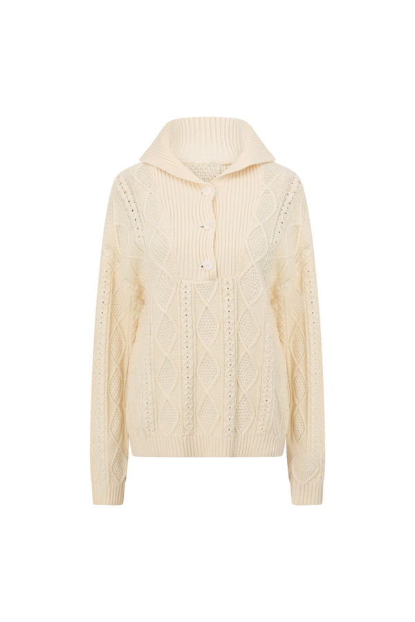 Cream Cable Knit Long Sleeve Collar Holli Sweater