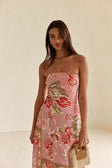 Pink Botanic Patch Floral Strapless Maxi Liberty Dress