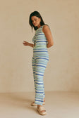 Aero Button Up Knit Stripe Top - Blue, White & Green
