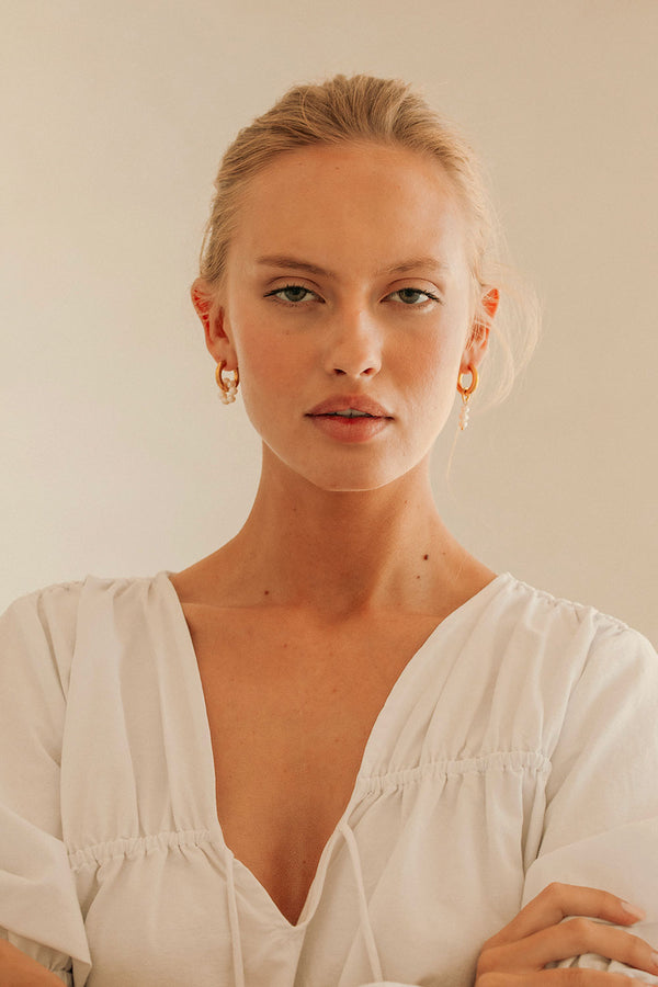 Leia Pearl Huggie Earrings
