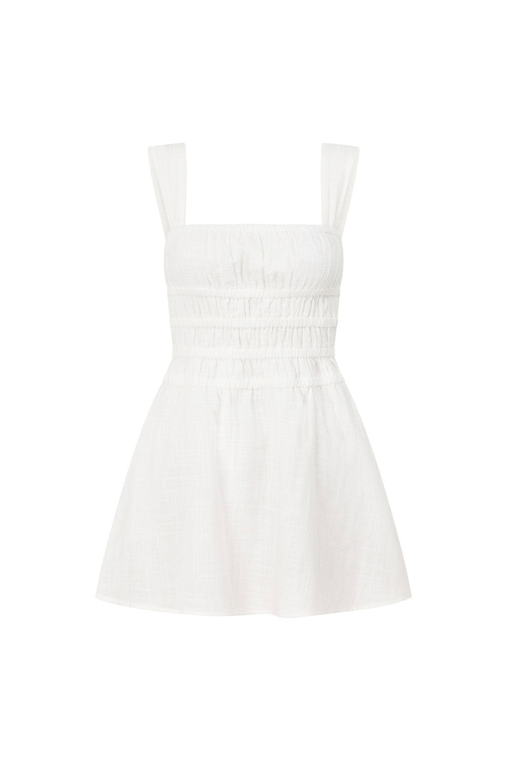 Bessi Thick Strap Elasticated Ruched Mini Dress - White