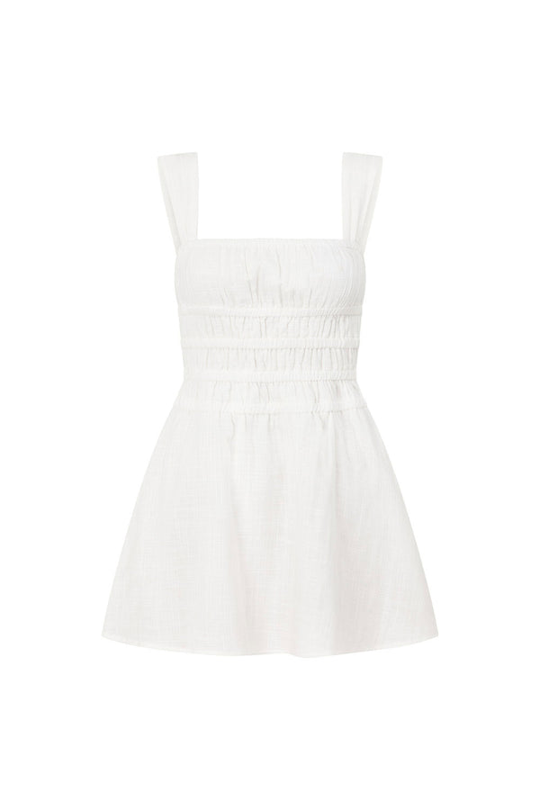 Bessi Thick Strap Elasticated Ruched Mini Dress - White