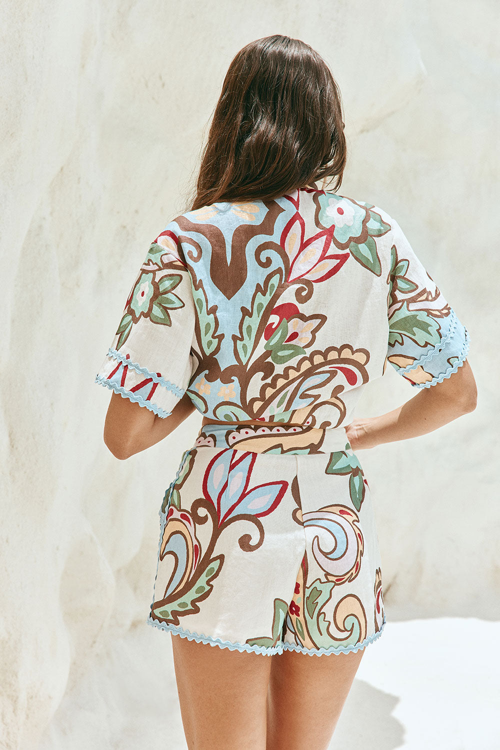 Blue Floral Paradesios Print Belt Cassia Shorts