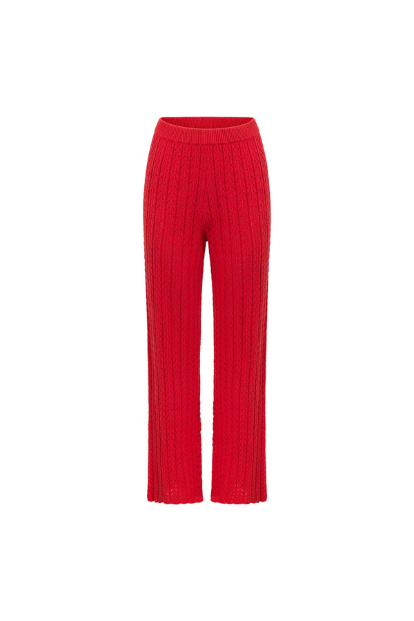 Red Cotton Knit High Waist Athena Pants