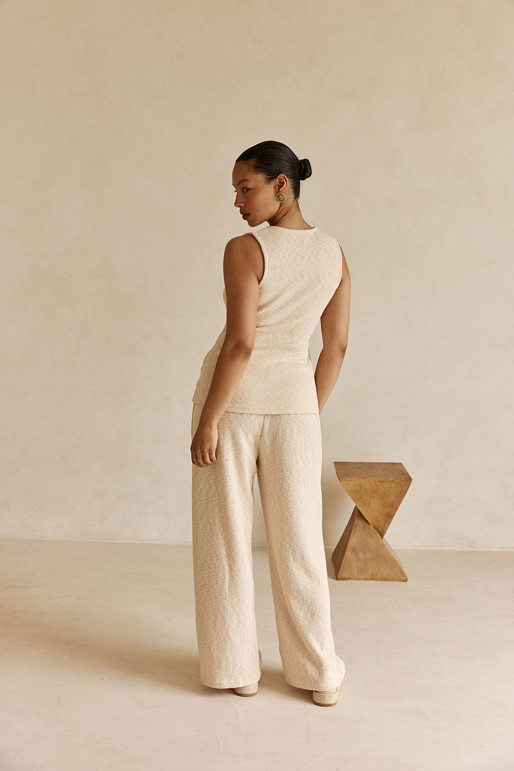 Beige Ribbed V-Neck Wrap Liora Top