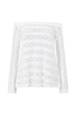 Cierra Off Shoulder Long Sleeve Top - White Knit