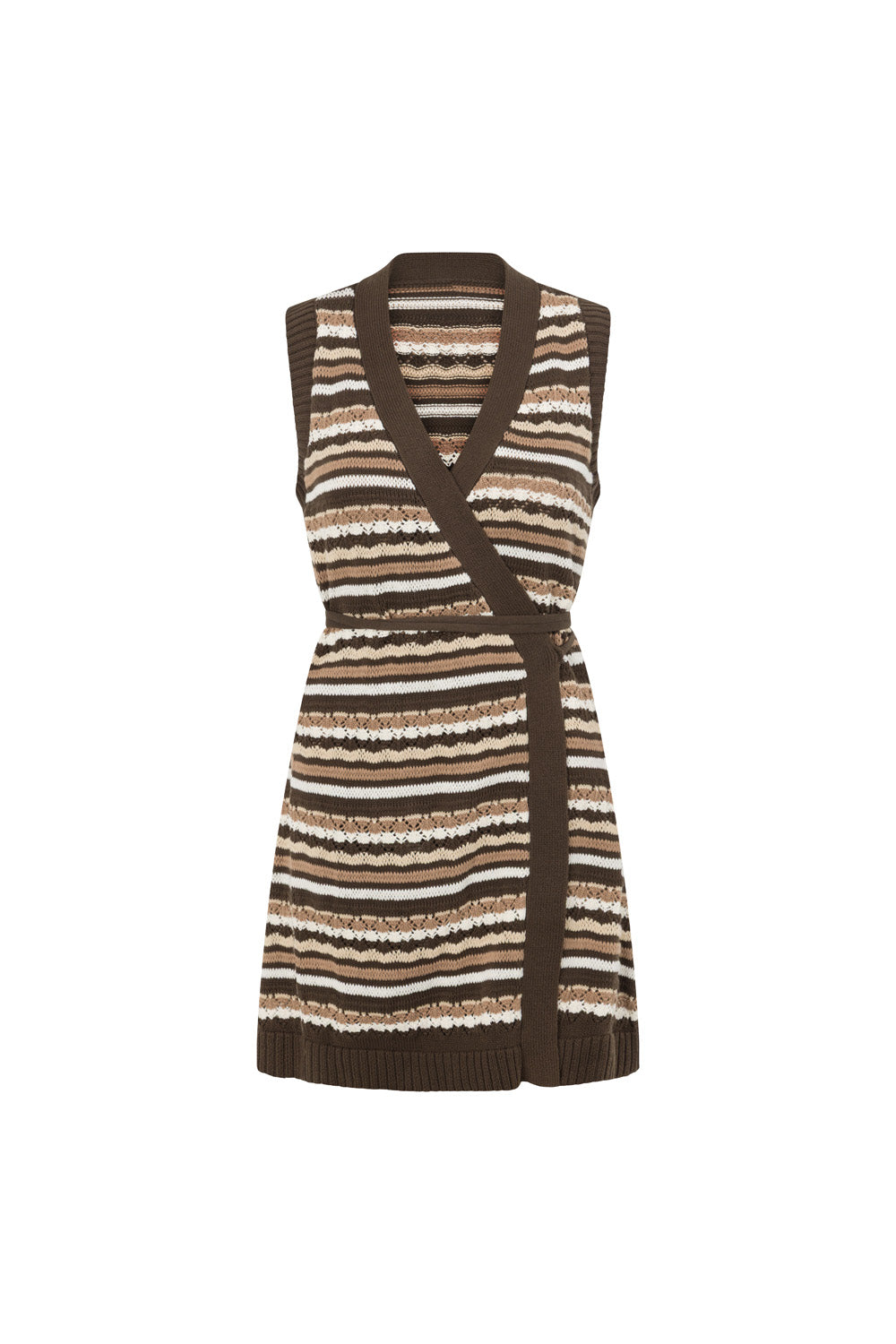 Brown And Cream Stripe Wrap Mini Abyss Dress