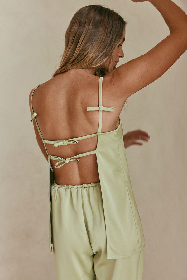 Green Thin Strap Backless Kinsley Jumpsuit