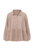Huxley Panelled Button Up Collared Long Sleeve Top - Brown