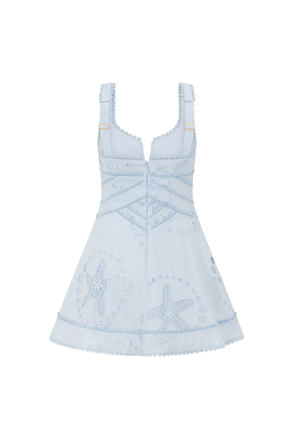 Blue Starfish Broderie Wide Strap Flounce Mini Divino Dress