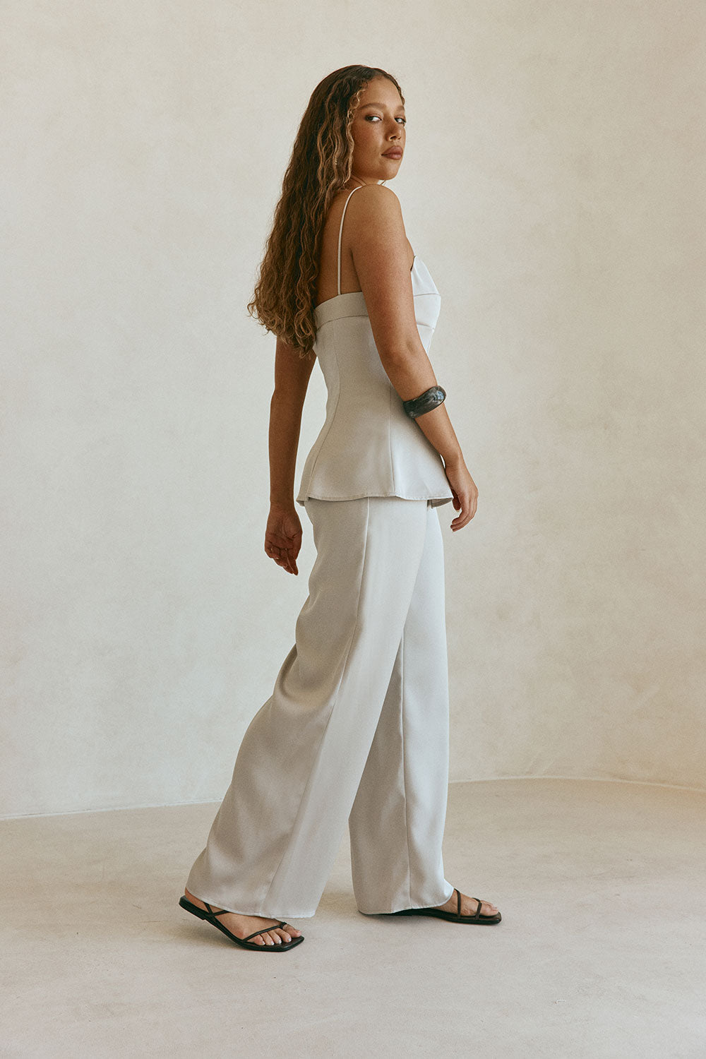 Grey Silky Button Up Strappy Lyla Top