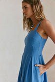 Blue Pleated Full Maxi Flore Dress