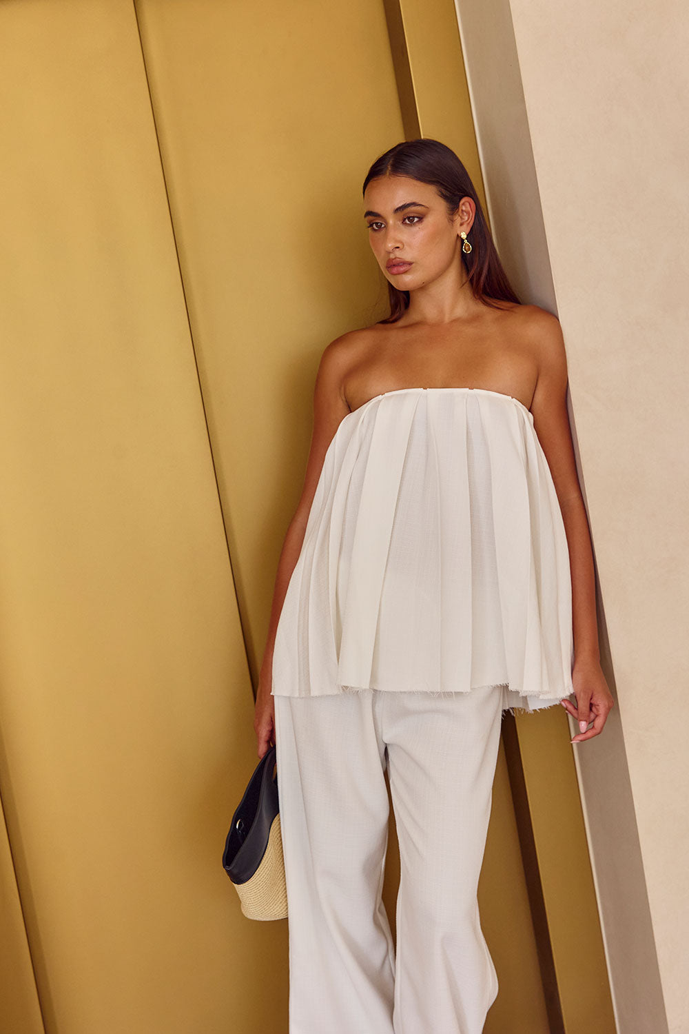 White Relaxed Elastic Drawstring Kamila Pants