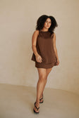 Chocolate Brown Silk Asymmetrical Mini Genoa Dress