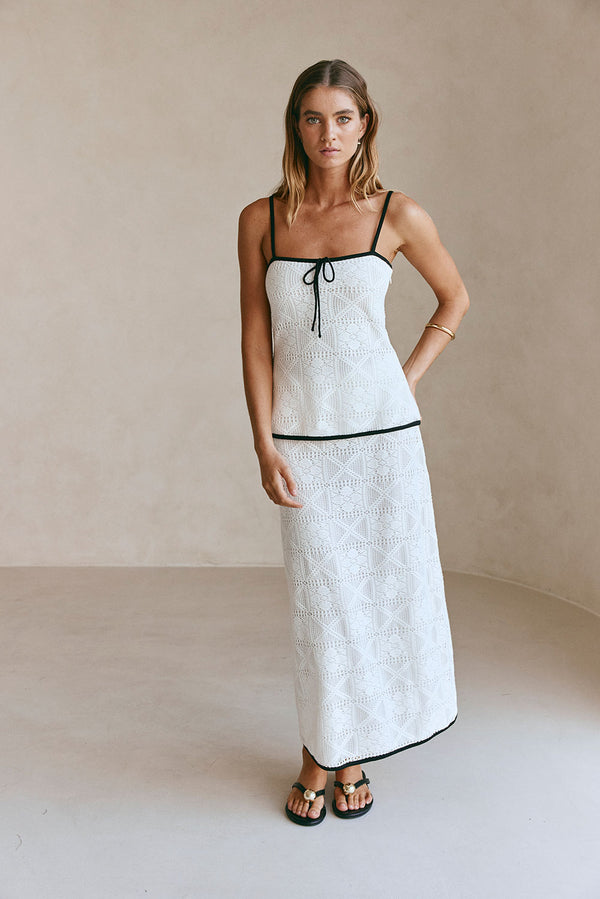 White Crochet Adjustable Strap Aluna Top