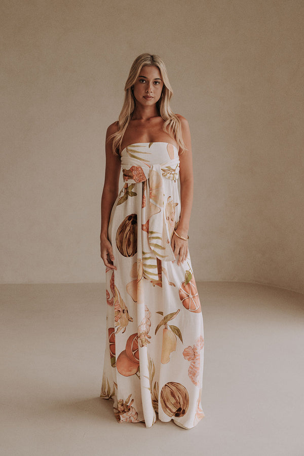 Cream Island Time Strapless Bow Maxi Anela Dress