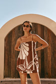 Brown and Cream Painted Tiles Print Strappy River Playsuit