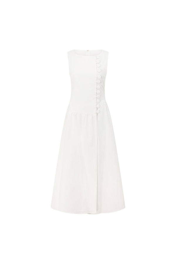 White Button Split Maxi Odessa Dress