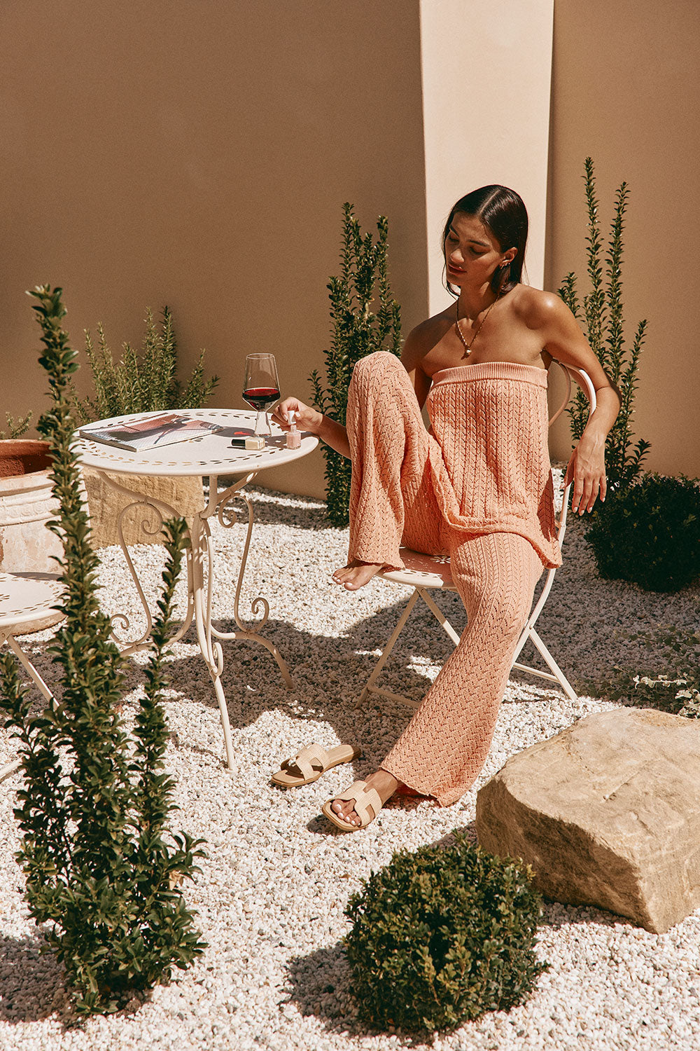 Coral Pointelle Knit High Waist Athena Pants