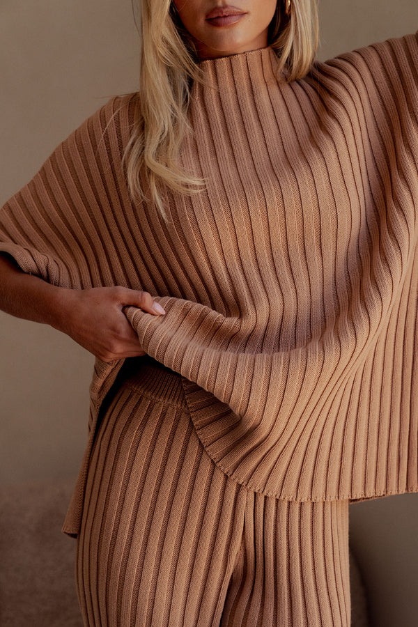 Apricot Ribbed Knit Relaxed Celine Top