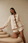 Beige High Waist Elastic Drawstring Paloma Shorts