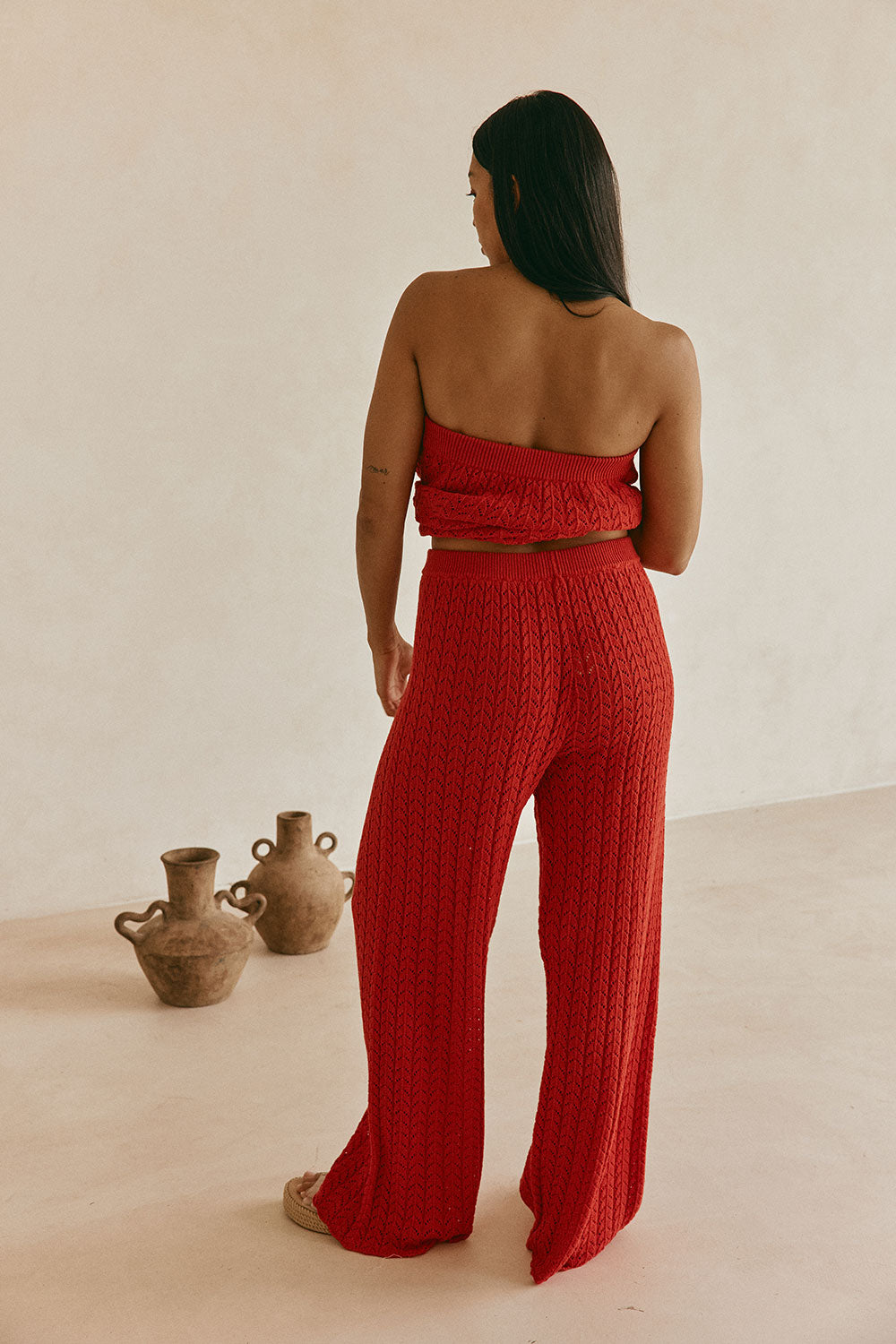 Red Cotton Knit High Waist Athena Pants
