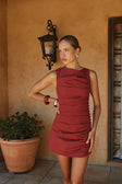 Dusty Red Button Ruched Mini Alchemy Dress