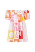 Zoi Babydoll Dress - Palm Tile Fuego Pink Red Orange Yellow