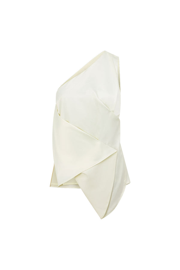 Off White Suiting One Shoulder Folded Dusk Top