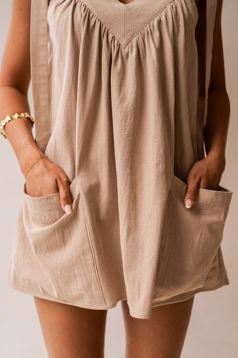 Beige Bow Boxy Wrenley Dress