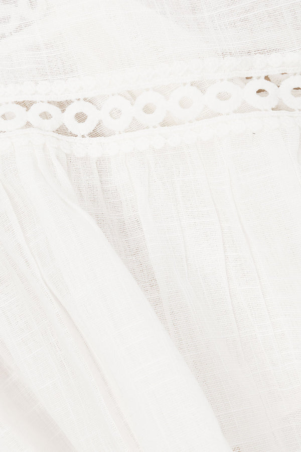 White Lace Button-Up Short Sleeve Lacey Top