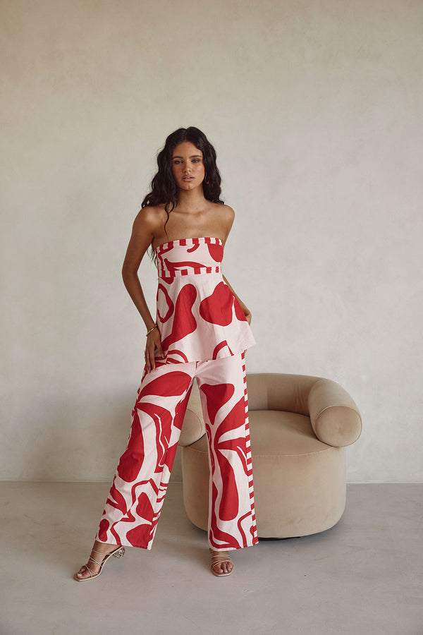 Red and Pink Darling Floral Print Drawstring Enya Pants