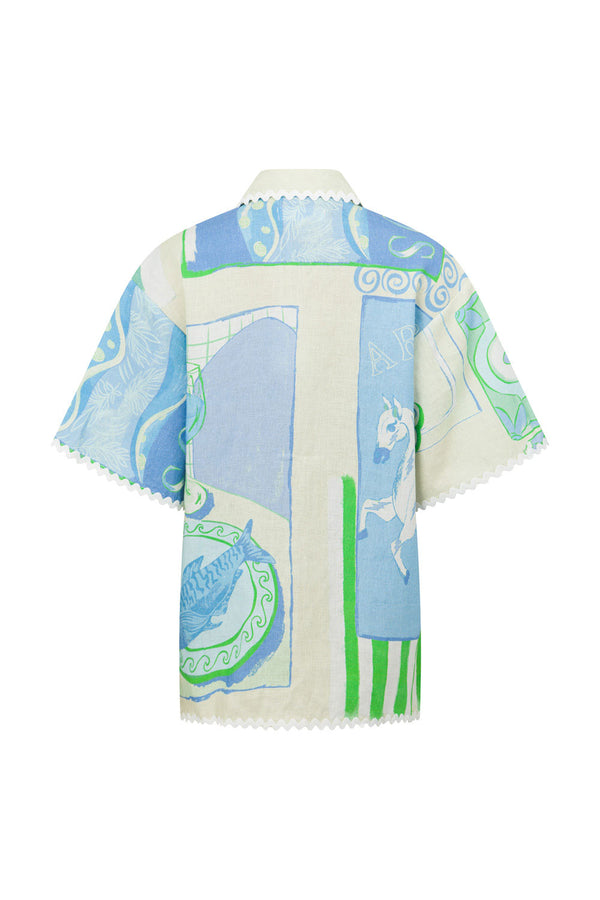 Blue Theotokos Ocean Button Up Collar Diaz Top