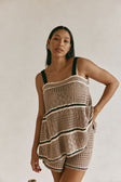 Brown Crochet Knit Cami Eleza Top