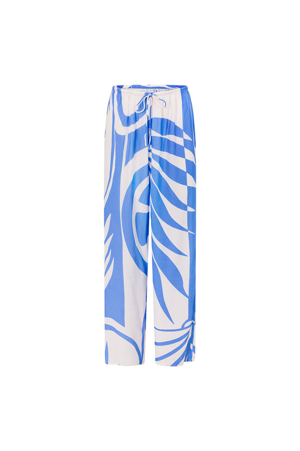 Palm Blue Print Elastic Drawstring Alma Pants