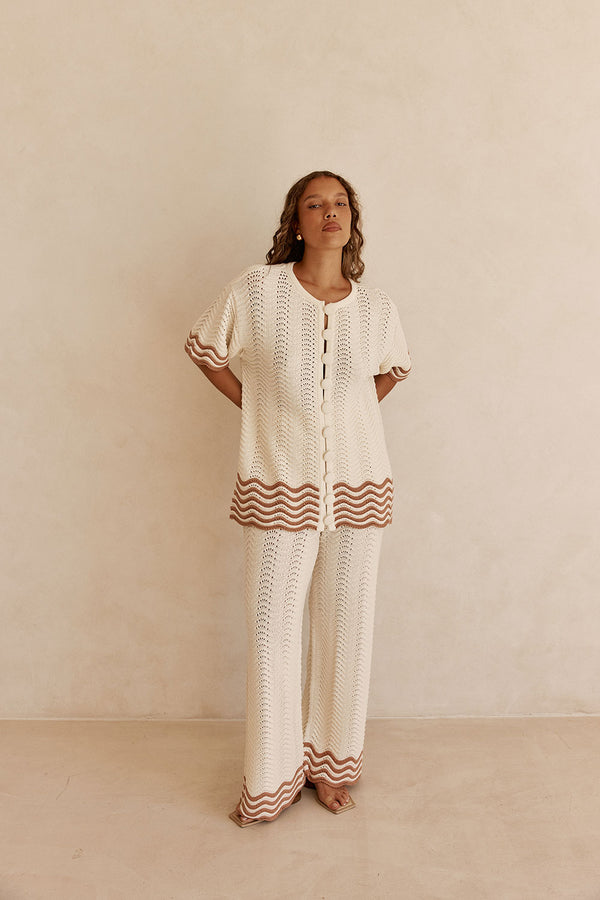 Cream Wavy Knit High Waist Janaya Pants
