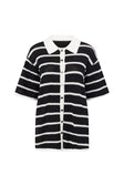 Black And White Stripe Knit Button Up Collar Mia Top