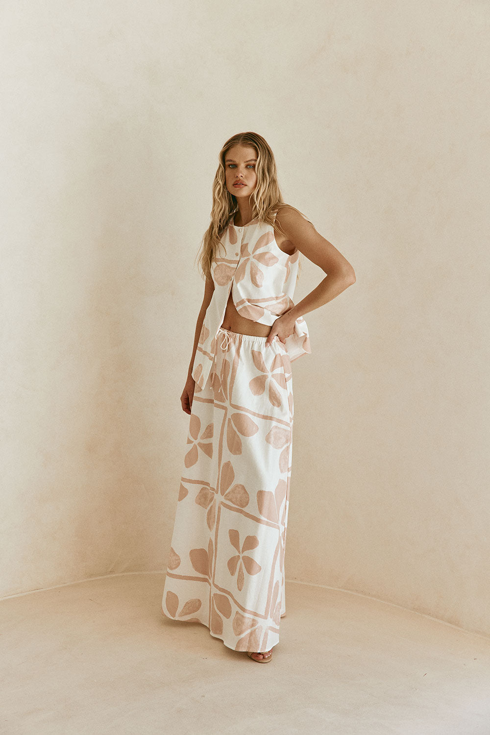 Pink Petal Patch Print Maxi Riko Skirt